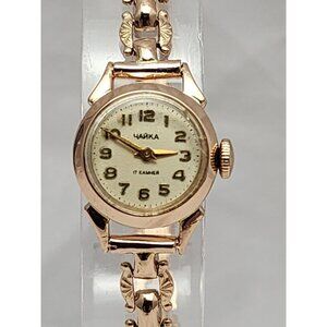 Vintage Chaika USSR Soviet Gold 14k 583 Rose Gold 17mm Womens Mechanical Watch